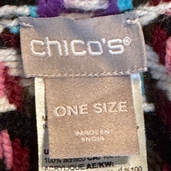 Chico's Ruana Wrap Black and White Houndstooth Print with Fringe Wrap Sz OS - Picture 3 of 12